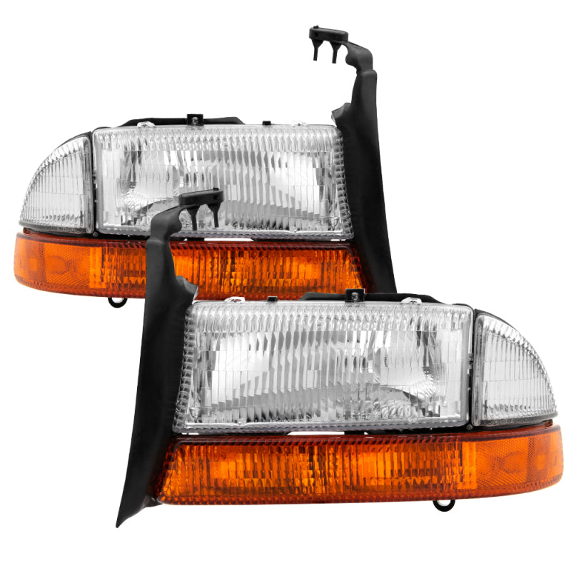 xTune Dodge Dakota 97-04 OEM Style Headlights w/ Amber Bumper Lights - Chrome HD-JH-DDAK97-AM-SET