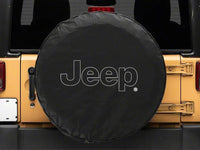 Thumbnail for Officially Licensed Jeep 66-18 CJ5/ CJ7/ Wrangler YJ/ TJ/JK Outline Logo Spare Tire Cover- 32In
