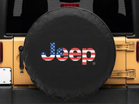 Thumbnail for Officially Licensed Jeep 66-18 CJ5/ CJ7/ Wrangler YJ/TJ/JK American Flag Logo Spare Tire Cover-31In