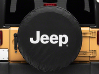Thumbnail for Officially Licensed Jeep 66-18 CJ5/ CJ7/ Wrangler YJ/ TJ/JK White Logo Spare Tire Cover- 31Inch