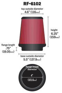 Thumbnail for K&N Filter Universal Air Filter 3-15/16in FLG / 5-15/32in OD / 7in H