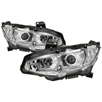 Thumbnail for Spyder 16-18 Honda Civic 4Dr w/LED Seq Turn Sig Lights Proj Headlight - Chrome - PRO-YD-HC16-SEQ-C