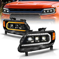 Thumbnail for ANZO 15-22 Chevy Colorado Blk Housing Full LED DRL Projector Headlight w/ Sequential Light Bar