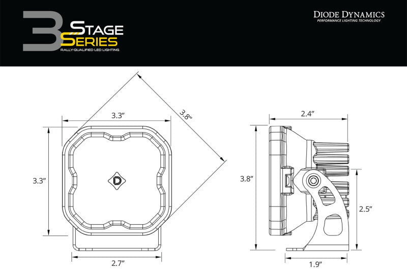 Diode Dynamics SS3 LED Bumper 1 1/2 In Roll Bar Kit Max - Yellow SAE Fog (Pair)