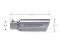 Thumbnail for MBRP Universal Tip 6in OD Rolled End 4in Inlet 18in Length T304