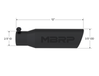 Thumbnail for MBRP Universal Tip 3in O.D. Angled Rolled End 2 inlet 12 length - Black Finish