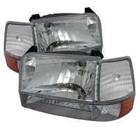 Thumbnail for Xtune Ford F150/Bronco 92-96 Headlights w/Corner Bumper 6pcs Amber- Chrome HD-JH-FB92-SET-AM-C