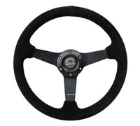 Thumbnail for NRG Sport Steering Wheel (350mm / 1.5in Deep) Black Suede/Black Stitch w/Matte Black Solid Spokes