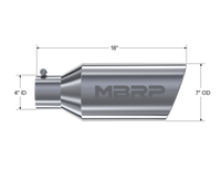 Thumbnail for MBRP Universal Tip 7inch O.D. Rolled End 4inch inlet 18inch length - T304 (SINGLE TIP)