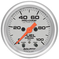 Thumbnail for Autometer Ultra-Lite 52mm 0-100 PSI Fuel Pressure w/ Peak Memory Warning Gauge