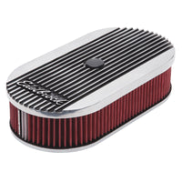 Thumbnail for Edelbrock Air Cleaner Elite II Oval Single 4-Bbl Carb 2 5In Red Element Polished