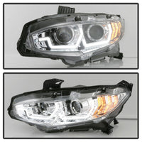 Thumbnail for Spyder 16-18 Honda Civic 4Dr w/LED Seq Turn Sig Lights Proj Headlight - Chrome - PRO-YD-HC16-SEQ-C