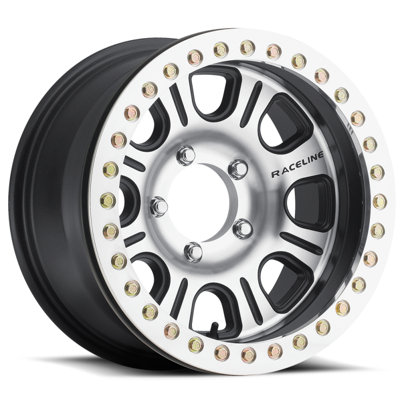 Raceline RT232 Monster 17x8.5in/6x165.1 BP/0mm Offset/107.95mm Bore - Black & MACH. Beadlock Wheel