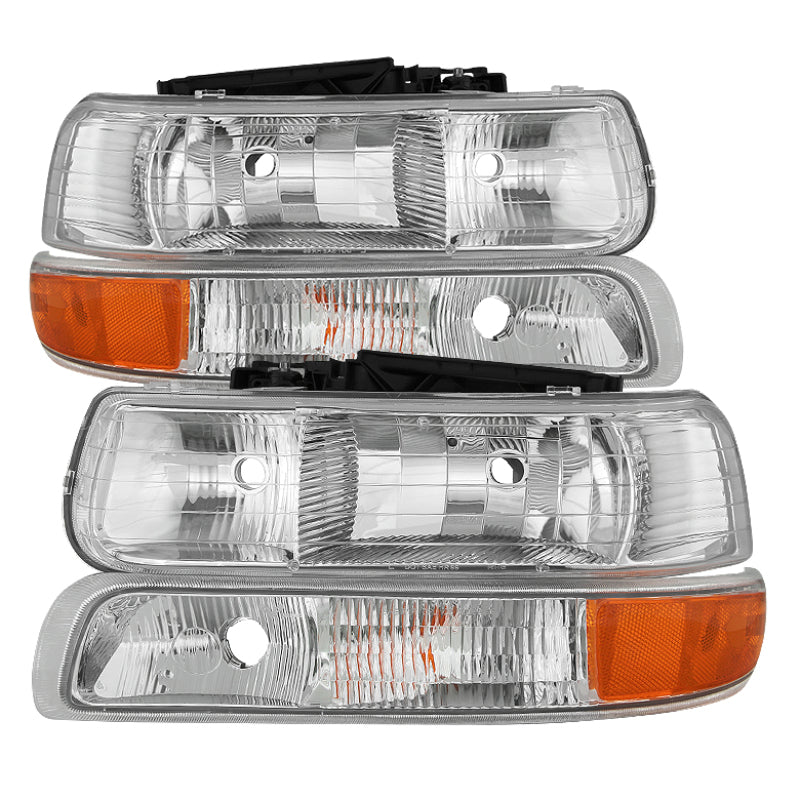 xTune Chevy Silverado 1500 99-02 OEM Style Headlights w/ Bumper Lights - Chrome HD-JH-CSIL99-OE-SET