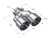 Thumbnail for MBRP 3in ID / Dual 4in OD Out Staggered L 9.37in / R 9.87in Single Wall T304 SS Univ Exhaust Tip