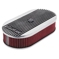 Thumbnail for Edelbrock Air Cleaner Elite II Oval Single 4-Bbl Carb 2 5In Red Element Polished