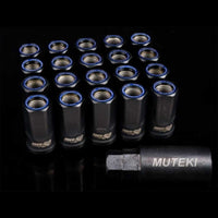 Thumbnail for Wheel Mate Muteki HR50 Open End Lug Nuts - Black w/ Blue Ring 14x1.50