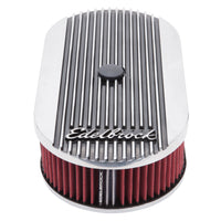 Thumbnail for Edelbrock Air Cleaner Elite II Oval Single 4-Bbl Carb 2 5In Red Element Polished