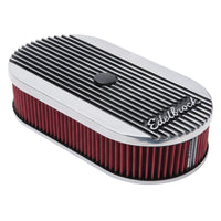Thumbnail for Edelbrock Air Cleaner Elite II Oval Single 4-Bbl Carb 2 5In Red Element Polished
