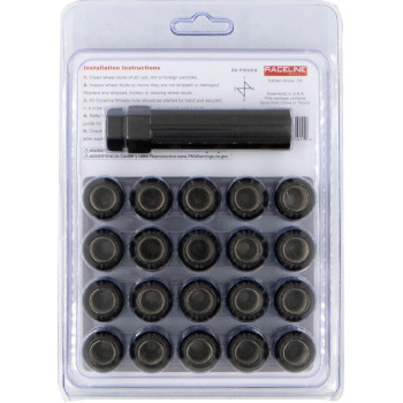 Raceline 12x1.5mm Spline Black Lug Nuts (20 Pack)