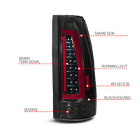 Thumbnail for ANZO 88-99 Chevy/GMC C/K1500/2500/3500 Full LED Light Tube Taillights Black Housing Smoke Lens