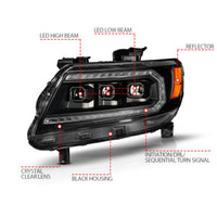 Thumbnail for ANZO 15-22 Chevy Colorado Blk Housing Full LED DRL Projector Headlight w/ Sequential Light Bar