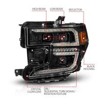 Thumbnail for Anzo 19-21 GMC Sierra 1500 LED Projector Headlight w/Switchback+Sequential - Black