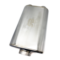 Thumbnail for Stainless Bros 17in OAL 3in Oval SS304 Polished Finish Muffler - 3in Center In/2.5in Dual Out