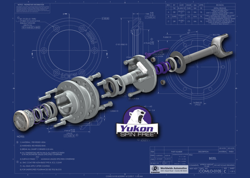 Yukon Gear Spin Free Locking Hub Conversion Kit For Dana 44