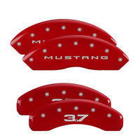 Thumbnail for MGP 4 Caliper Covers Engraved Front 2015/Mustang Engraved Rear 2015/37 Red finish silver ch