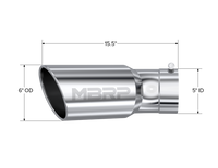 Thumbnail for MBRP Universal Tip 6in OD 5in Inlet 15.5in Length 30 Deg Bend Angled Rolled End T304