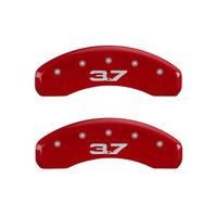 Thumbnail for MGP 4 Caliper Covers Engraved Front 2015/Mustang Engraved Rear 2015/37 Red finish silver ch
