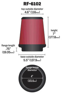 Thumbnail for K&N Filter Universal Air Filter 3-15/16in FLG / 5-15/32in OD / 7in H