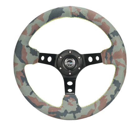 NRG Reinforced Steering Wheel (320mm) Sport/Suede Steering Wheel w/ Camo Pattern & Green Stiching