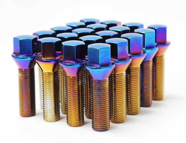 Wheel Mate Mevius Lug Bolt Set of 20 - Chrome Neon 12x1.50 27mm Cone 60 DEG TAP