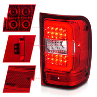 Thumbnail for ANZO 2001-2011 Ford  Ranger LED Tail Lights w/ Light Bar Chrome Housing Red/Clear Lens