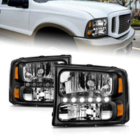Thumbnail for ANZO 2000-2004 Ford Excursion Crystal Headlights Black w/ LED 1pc