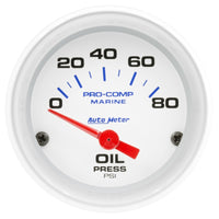 Thumbnail for Autometer Marine White 2-1/16in 80PSI Electric Oil Pressure Gauge