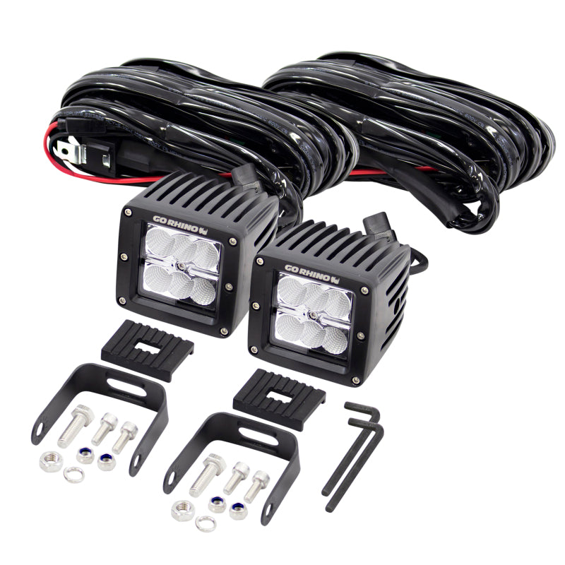 Go Rhino Cube Lights (Incl. 2 - 3in. LED Cube Lights/Relay/Switch/Wire Harness)