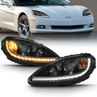 Thumbnail for ANZO 2005-2013 Chevy Corvette Projector Plank Style Switchback H.L. Black Amber