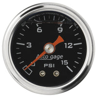 Thumbnail for Autometer AutoGage 1.5in Liquid Filled Mechanical 0-15 PSI Fuel Pressure Gauge - Black