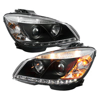 Thumbnail for Spyder Mercedes Benz C-Class 08-11 Projector Headlights Halogen - DRL Blk PRO-YD-MBW20408-DRL-BK