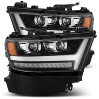 Thumbnail for AlphaRex 19-20 Dodge Ram 1500 LUXX LED Proj Headlights Plank Jet Blk w/Activ Light/Seq Signal/DRL