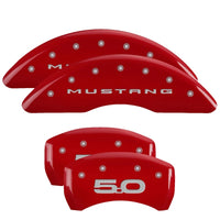 Thumbnail for MGP 4 Caliper Covers Engraved Front 2015/Mustang Engraved Rear 2015/50 Red finish silver ch