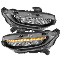 Thumbnail for ANZO 16-17 Honda Civic Projector Headlights Plank Style Black w/Amber/Sequential Turn Signal