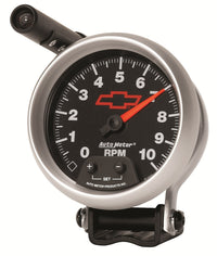 Thumbnail for Autometer GM Red Bowtie Black 3-3/4in 0-10000 RPM Pedestal Mount Tachometer Quick-Lite