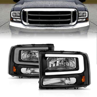 Thumbnail for ANZO 99-04 Ford F250/F350/F450/Excursion (excl. 99) Crystal Headlights - w/ Light Bar Black Housing