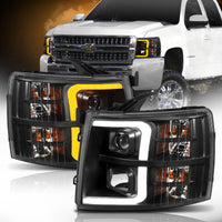 Thumbnail for ANZO 07-13 Chevrolet Silverado 1500 Plank Style Projector Headlights Black w/ Amber