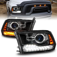 Thumbnail for ANZO 09-18 Dodge Ram 1500/2500/3500 LED Plank Style Headlights Switchback + Sequential - Matte Black