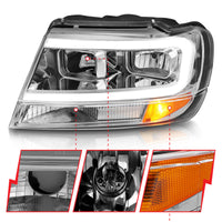 Thumbnail for ANZO 1999-2004 Jeep Grand Cherokee Crystal Headlights w/ Light Bar Chrome Housing